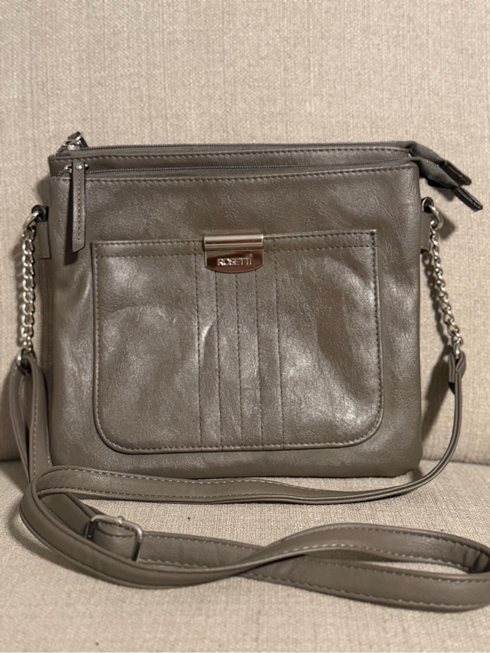 Rosetti Gray Triple Zip Crossbody Organizer Bag